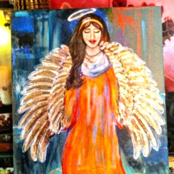 Angel Original Canvas Painting oil mixed media angel figure art - Picture 1 of 9